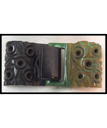 Art Deco Carved and Drilled Bakelite Buckle Marbleized Green &amp; Black - €43,07 EUR