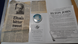 ELTON JOHN COLLECTION 1975 NEWSPAPER ARTICLES Button FLYER + PRESS RELEASES - $19.77
