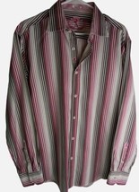 Bugatchi Men&#39;s Shirt Button Down Xl Shaped Fit Stripe 100% Cotton - £15.64 GBP