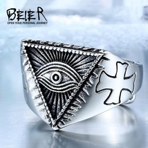 BEIER Stainless Steel Man&#39;s All-see  Mens ring Fashion Cool Cross Adjustable Vin - £8.10 GBP