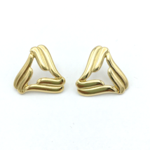 TRIFARI vintage triangular earrings - 1&quot; shiny gold-plated 1970s 80s studs - £15.72 GBP