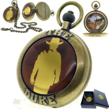 Pocket Watch JOHN WAYNE The Duke Memorial Men Gift Set Brass Chain Pouch Box C71 - £38.36 GBP