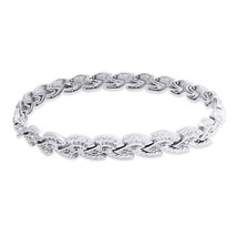 Round Natural Diamond Accent Braided Chain Bracelet 14K White Gold Plated Brass - £117.14 GBP