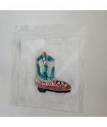 Boot Western Style with Blue/White/Rose Sequins beads Patch applique - $6.65