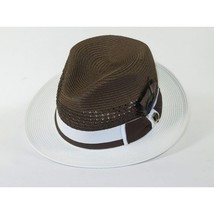 Men's Bruno Capelo Belvedere 2-Tone Straw Style Fedora Hat BD968 Brown/White image 3