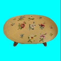 Vintage Victorian Or Early American Oval Needlepoint Foot Stool Or Ottoman - £36.03 GBP