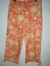 Womens Willie Smith Size 8 Orange White Tan Cotton Spandex Capri Worn Twice - $6.29