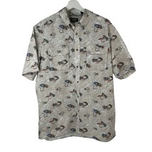 Chaps Ralph Lauren Size L Button Up Shirt Beige Printed Fly Fishing Lure... - $23.34