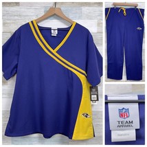 Baltimore Ravens NFL Team Scrub Set Purple Yellow Womens XL Top Large Pants - $54.44