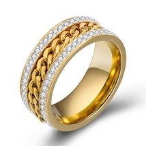 Micro-Pave LAB CZ Deluxe 14K Gold Plated Chain HipHop Sz 6-9 Men Women Ring - £15.17 GBP