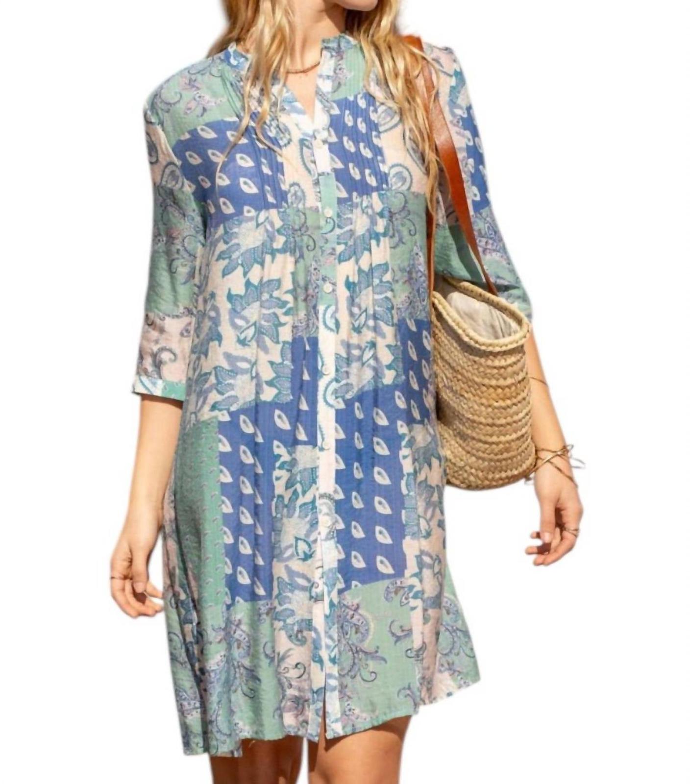 Choklate Paris Palma Silk Shirt Dress Almond Blue - $50.00