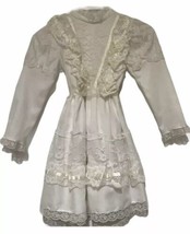 Vintage Girls Dress Sz 6x Miss Quality Ivory &amp; Pale Yellow Lace Ruffle L/S Nice! - £44.87 GBP