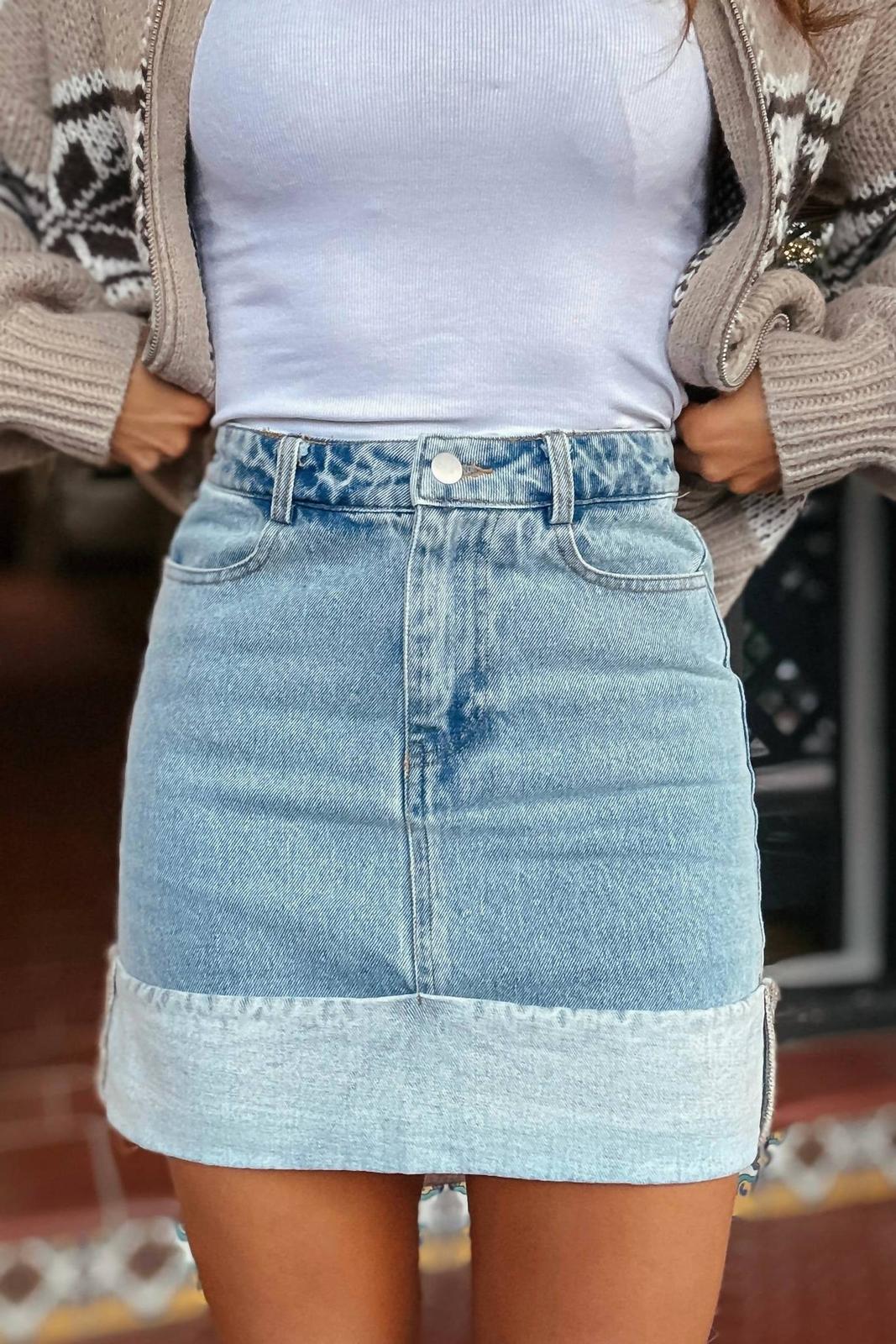 Le Lis Cuffed Denim Mini Skirt Light Wash - $40.00