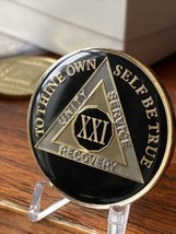 21 Year AA Medallion Large 39mm Classic Black Tri-plate Sobriety Chip  - £7.89 GBP