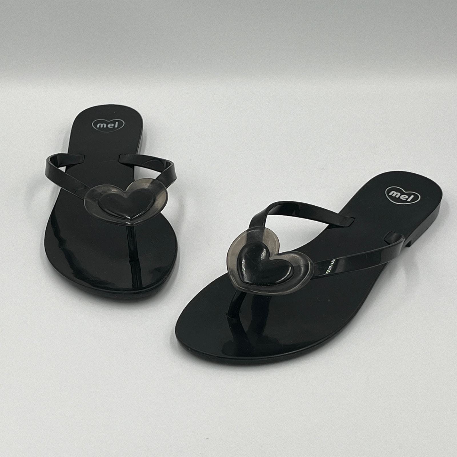 Melissa Mel Women&#39;s Black Heart Flip Flops Sandals sz 6 US 37 EUR - $34.99