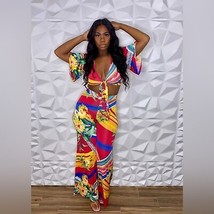 Tropical Sexy Wrap Top Pants Resort Beach Women’s Medium Bodycon Set Vac... - £36.49 GBP