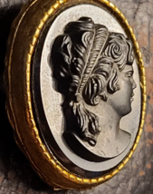 Vintage 1.1&quot; Victorian Revival Hematite Black Glass Brass Cameo/Pendant ... - $367.60 MXN