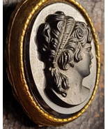 Vintage 1.1&quot; Victorian Revival Hematite Black Glass Brass Cameo/Pendant ... - $368.38 MXN