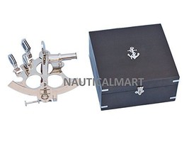 NauticalMart Captain&#39;s Chrome Sextant  with Black Rosewood Box - £159.07 GBP