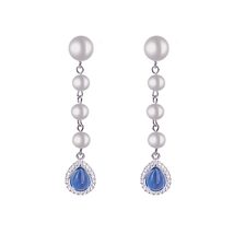 925 Silver Blue Pearl Tassel Drop Earrings - £39.79 GBP