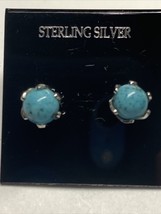 Signed STG BEAU Sterling Silver Turquoise Round Post Small Earrings - £27.53 GBP