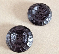 Pair Vintage Mid Century Art Deco Black Plastic Textured Two Hole Button... - $13.99