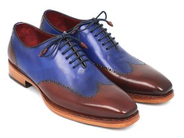 Brown Blue Color Genuine Leather Men Oxford Lace Up Wing Tip Tan Sole Shoes - $149.99+