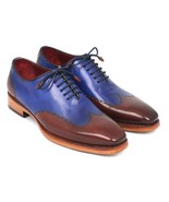 Brown Blue Color Genuine Leather Men Oxford Lace Up Wing Tip Tan Sole Shoes - $205.14 CAD+