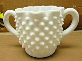 Star Shaped Double Handle Open Sugar Bowl Hobnail Milk Glass by FENTON - £11.99 GBP