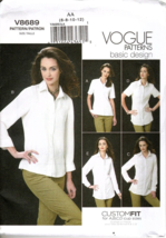 Vogue Basic Design Misses Button Front Shirt Size 6 - 12  Uncut Sewing P... - $18.52