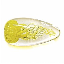 Vintage Art Glass Egg Shaped Paperweight with Yellow Spiral Swirl Jellyfish 6&quot; - £23.33 GBP
