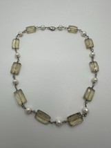 Vintage Hand Made Sterling Silver Yellow Pearl Necklace 16” - $39.60