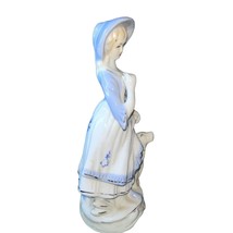 Figurine lady and her dog Blue White Pastels Porcelain Statue Vintage Tabletop - £15.78 GBP