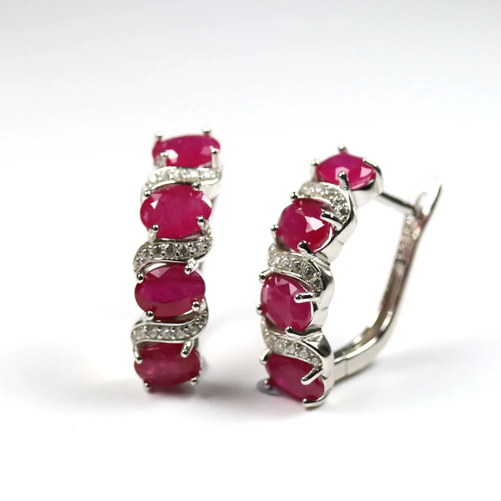 New Natural Ruby Earring 5ct oval 4*6real gemstone Clasp earring 925 sterling si - £247.93 GBP