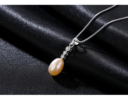 Pearl Necklace Women Sticky 7-8Mm Silver Freshwater Pearl Box Chain - £18.38 GBP