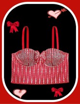 Xs Victoria&#39;s Secret Red Rhinestone Dream Angels Light Lined Embellished Bustier - £66.94 GBP