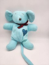 Vintage Plush Blue Mouse With A Teal Sequined Heart And Checkered Neck Ribbon - $6.99