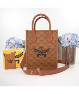 MCM Himmel Lauretos Coated Canvas Leather Mini Crossbody Satchel Tote Ba... - $607.47 CAD