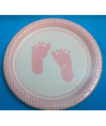 Baby Shower Girl Pink Foot Print Round Paper Plates 8 CT 6 7/8in. Celebr... - £10.38 GBP