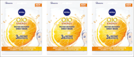 3x Nivea Q10 Energy Instant Recharge Face Sheet Mask Vitamin C Anti Oxidant - £13.00 GBP