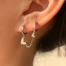 ANENJERY Silver Color Double Hoops Chain Earring Dainty Star Love Heart Stacking - $9.28