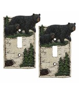 Ebros Set of 2 Rustic Pine Trees Black Mother Bear &amp; Cub Wall Light Cove... - $34.24 CAD