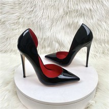 Fashion new trend female black leather side air pointed bottom toe female high h - £59.82 GBP