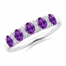ANGARA Five Stone Amethyst and Diamond Wedding Band in 14K Solid Gold - £881.31 GBP