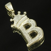 1 Ct Round Cut Diamond Initial B King Crown Pendant 14k Yellow Gold Over - £180.25 GBP