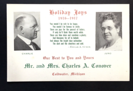 c.1916-1917 Holiday Joys Card Juno &amp; Charles A. Conover Coldwater, MI Ch... - $26.00