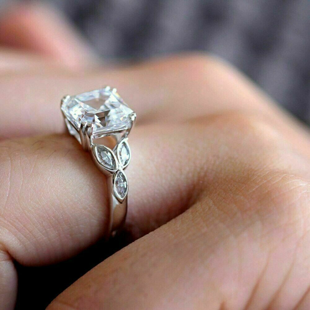 3Ct Asscher Cut VVS1/D Diamond Solitaire Engagement Ring 14K White Gold Finish Item image 3
