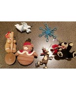 Six (6) Holiday Handcraftef Decorations ~ Bear ~ Reindeer ~ Gingerbread.... - £11.77 GBP