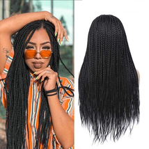 Heat Resistant 16 Inch  Box Braided Natural Black Synthetic Braid Twist Lace Wig - £68.58 GBP