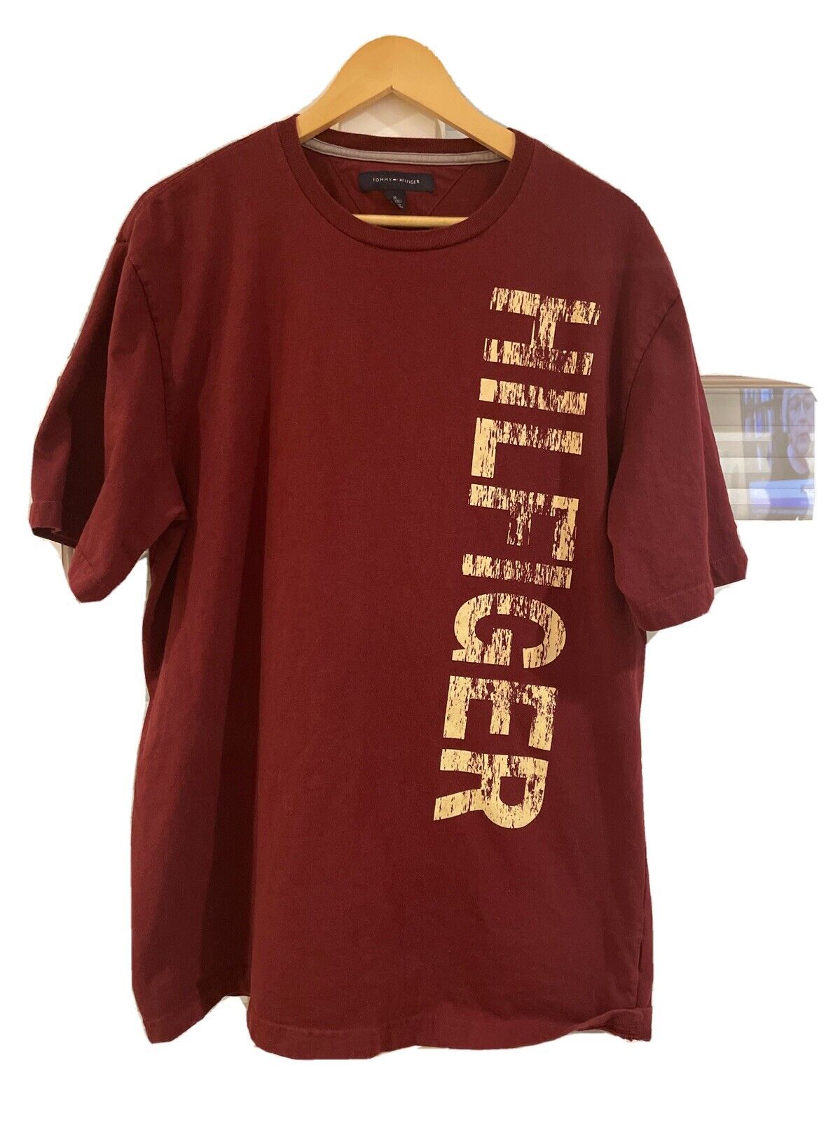 Primary image for Tommy Hilfiger Jeans Brand Spellout Shirt Size Do Maroon Nice